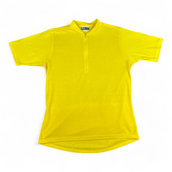 Vintage Nashbar Cycling Jersey Adult LARGE Yellow Blank USA Made Zip Pocket 90s - Picture 1 of 9